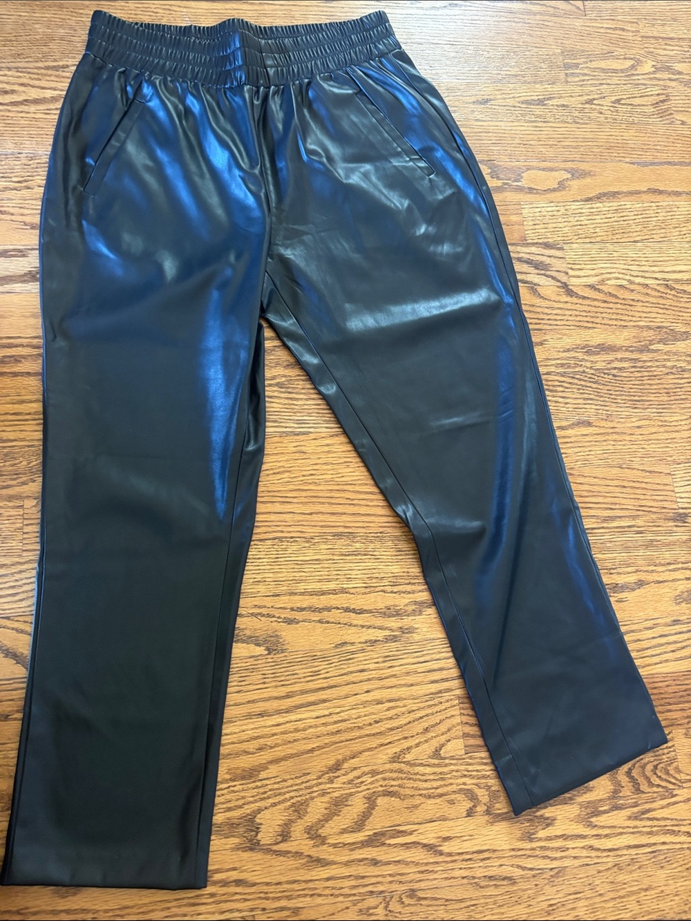 Women's Black Faux Leather Joggers with Elastic Waist size M